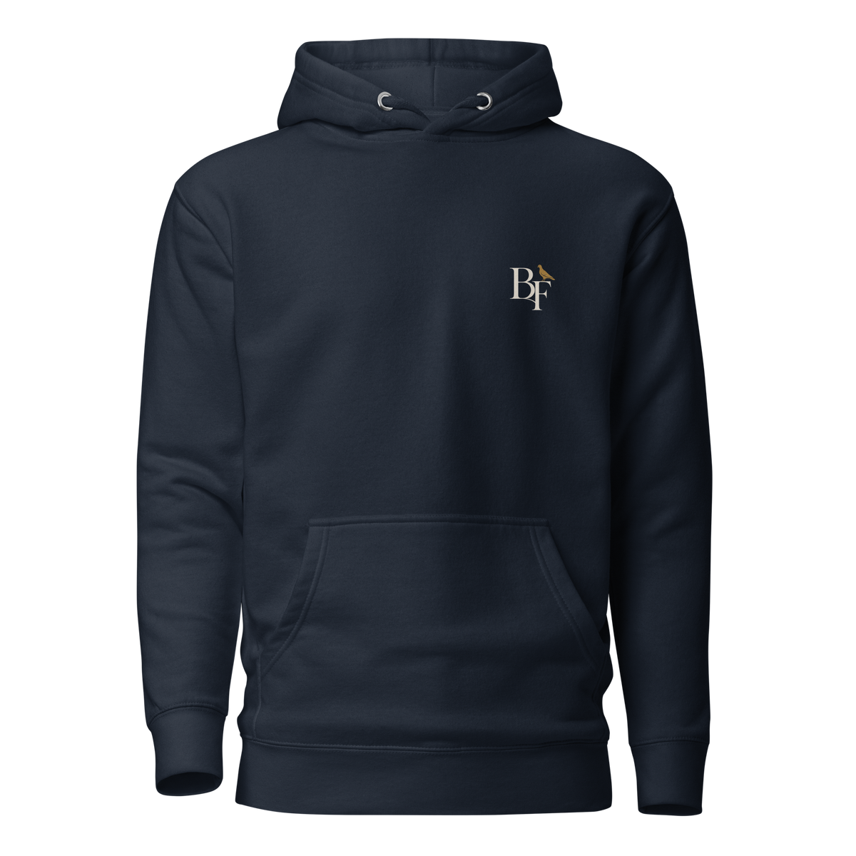 Moonwalk Pigeon Hoodie – Navy front view | Bird Folk