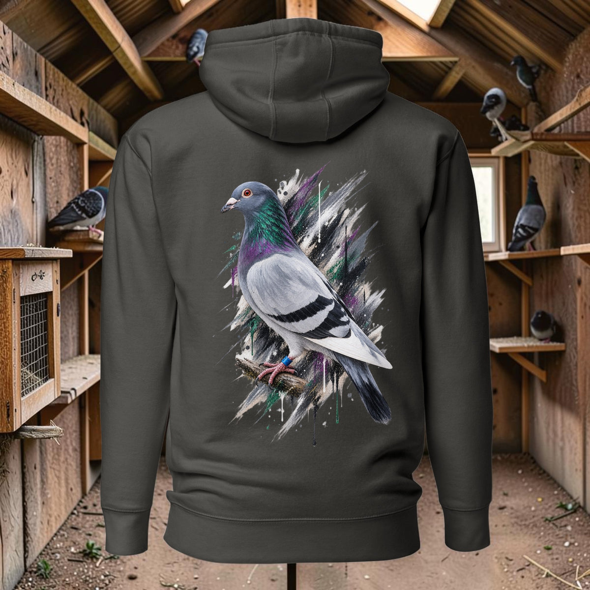 Blue Bar Painted Pigeon Hoodie